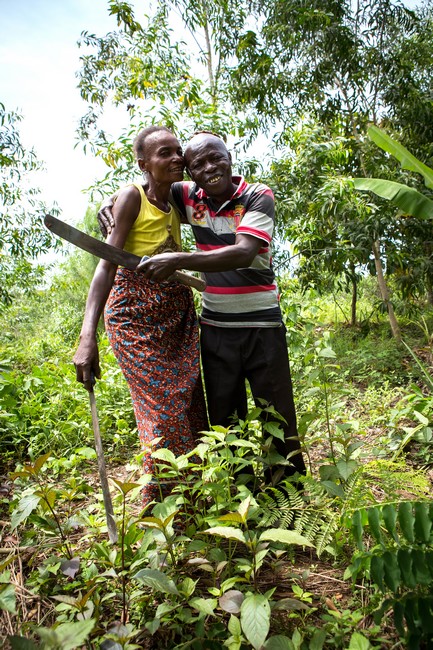 Mr Patrice et son épouse en 2016 dans leur plantation d'acacias